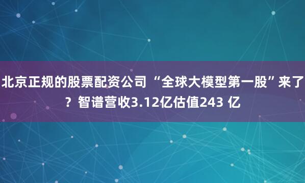 北京正规的股票配资公司 “全球大模型第一股”来了？智谱营收3.12亿估值243 亿